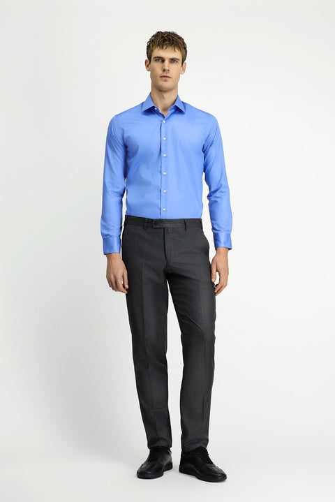 Dark Blue Long Sleeve Slim Fit Non-Iron Sateen Classic Shirt