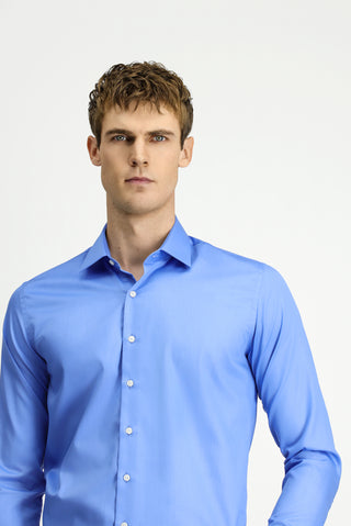 Koyu Mavi  Uzun Kol Slim Fit Dar Kesim Pamuklu Non Iron Ütü Gerektirmeyen Saten Klasik Gömlek