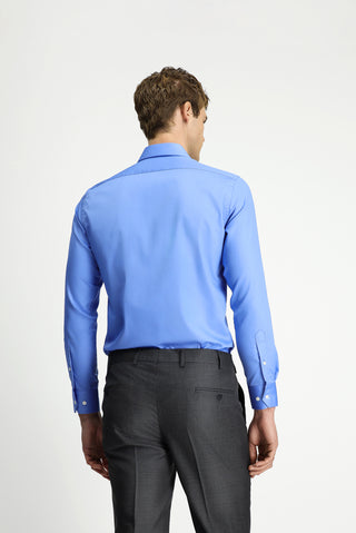  Koyu Mavi  Uzun Kol Slim Fit Dar Kesim Pamuklu Non Iron Ütü Gerektirmeyen Saten Klasik Gömlek