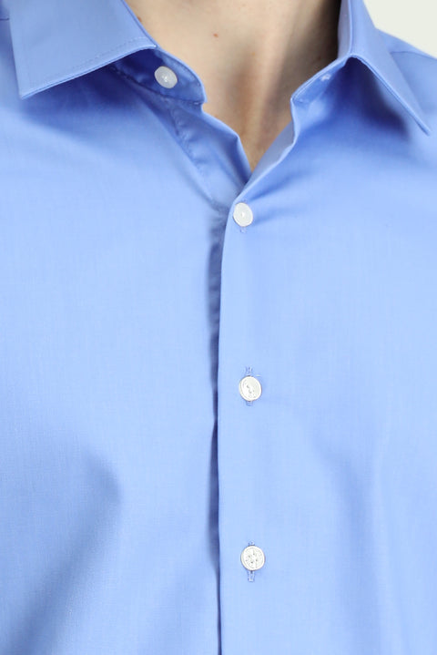 Dark Blue Long Sleeve Slim Fit Non-Iron Sateen Classic Shirt