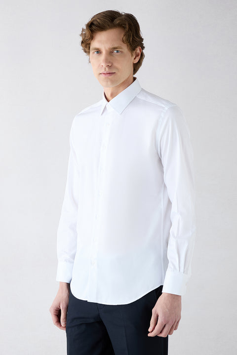 White Long Sleeve Slim Fit Non-Iron Cotton Sateen Classic Shirt