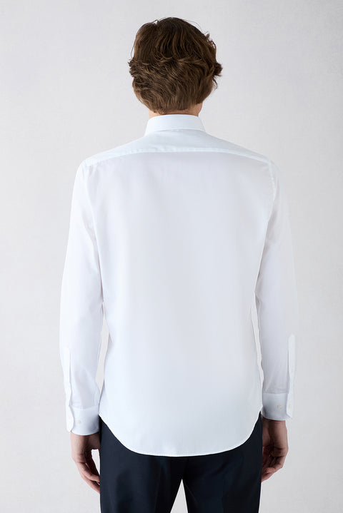 White Long Sleeve Slim Fit Non-Iron Cotton Sateen Classic Shirt
