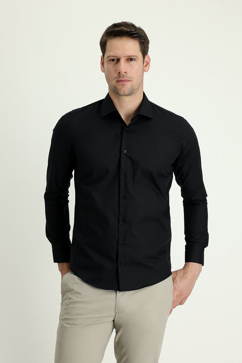 Black Long Sleeve Slim Fit Non-Iron Classic Cotton Shirt
