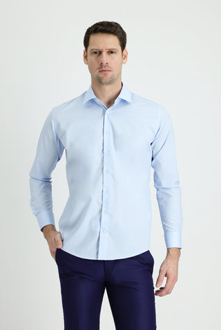  Uçuk Mavi Uzun Kol Slim Fit Dar Kesim Non Iron Klasik Pamuklu Gömlek