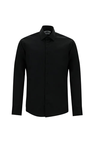  Siyah Uzun Kol Slim Fit Dar Kesim Klasik Non Iron Saten Pamuklu Gömlek