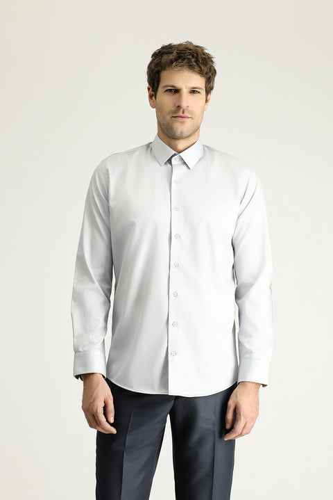 Medium Grey Long Sleeve Slim Fit Classic Non-Iron Satin Cotton Shirt