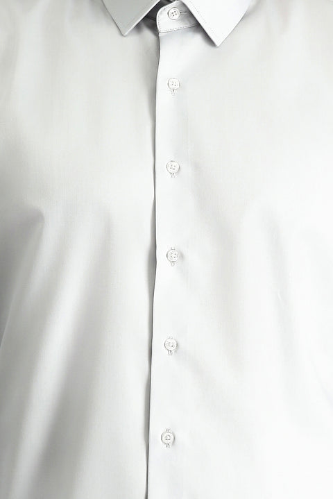 Medium Grey Long Sleeve Slim Fit Classic Non-Iron Satin Cotton Shirt