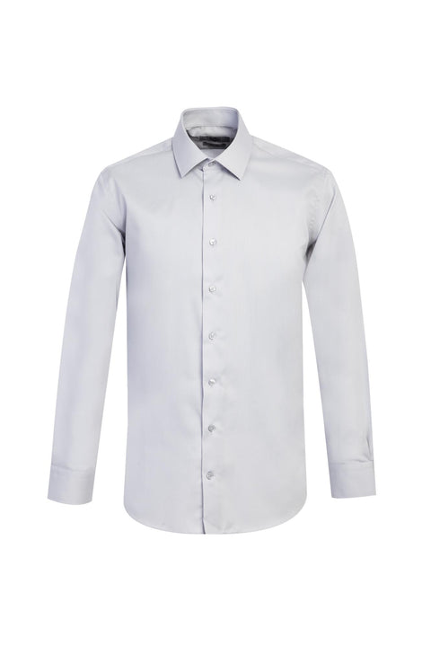 Medium Grey Long Sleeve Slim Fit Classic Non-Iron Satin Cotton Shirt