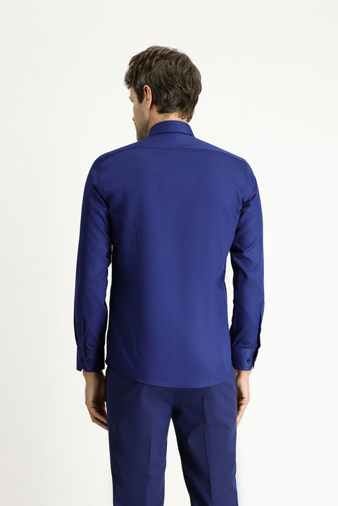 Medium Navy Long Sleeve Slim Fit Classic Non-Iron Satin Cotton Shirt
