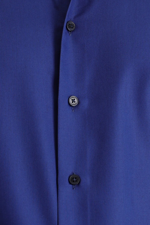 Medium Navy Long Sleeve Slim Fit Classic Non-Iron Satin Cotton Shirt