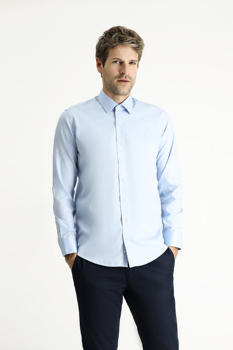 Light Blue Long Sleeve Slim Fit Classic Non-Iron Satin Cotton Shirt