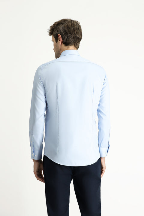 Light Blue Long Sleeve Slim Fit Classic Non-Iron Satin Cotton Shirt