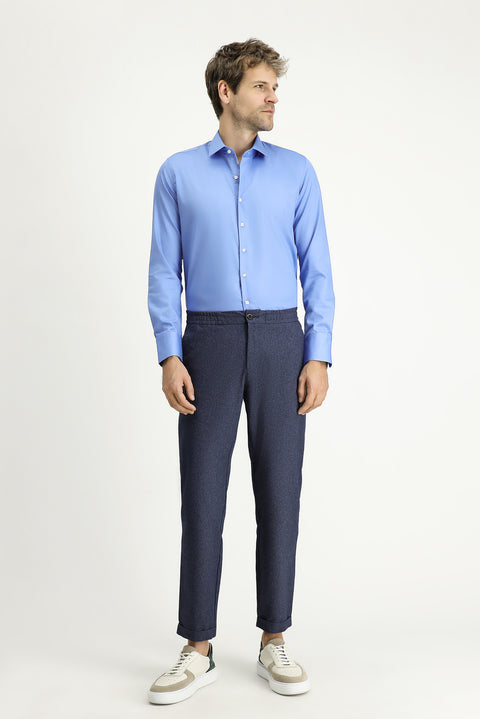 Aqua Blue Long Sleeve Slim Fit Classic Non-Iron Satin Cotton Shirt