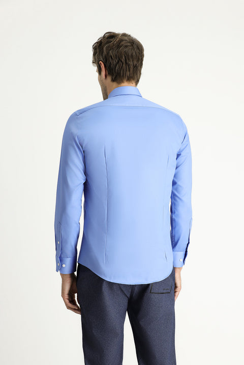 Aqua Blue Long Sleeve Slim Fit Classic Non-Iron Satin Cotton Shirt