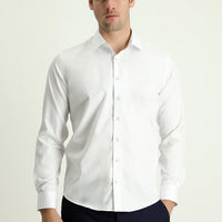 White Long Sleeve Slim Fit Classic Non-Iron Satin Cotton Shirt