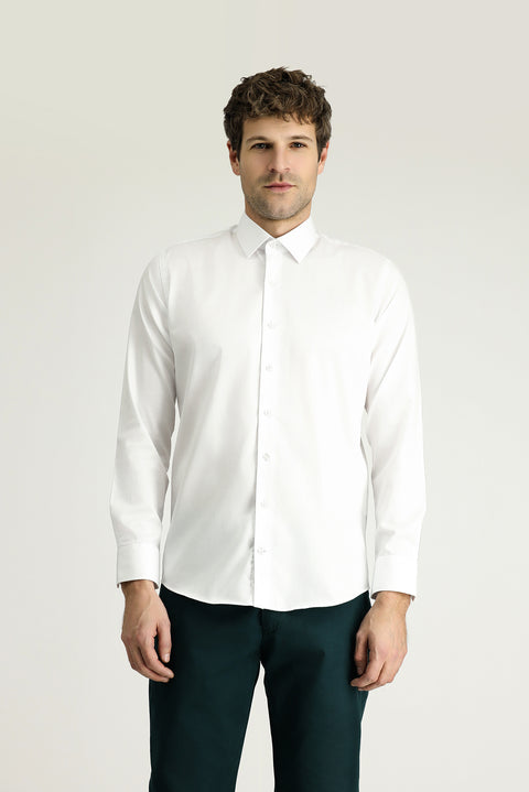White Long Sleeve Slim Fit Classic Non-Iron Satin Cotton Shirt