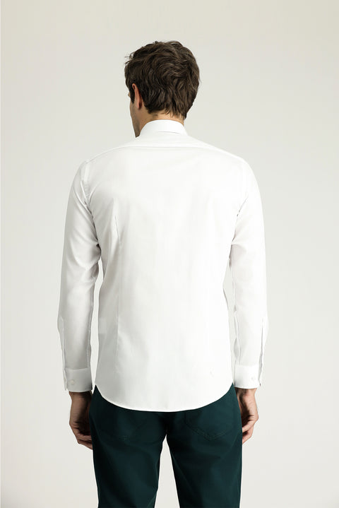White Long Sleeve Slim Fit Classic Non-Iron Satin Cotton Shirt