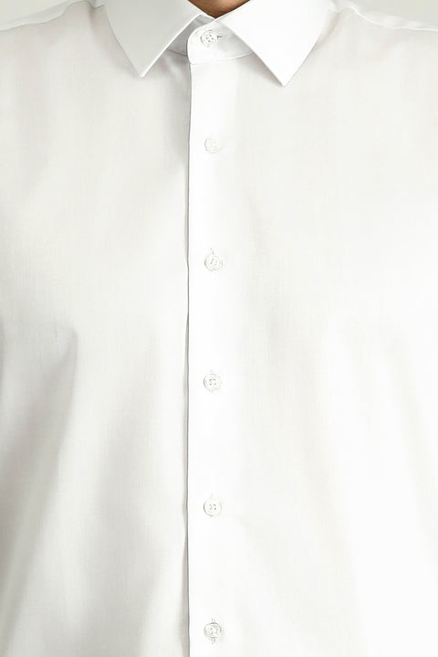 White Long Sleeve Slim Fit Classic Non-Iron Satin Cotton Shirt
