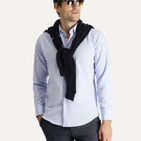 Mavi Uzun Kol Slim Fit Dar Kesim Non Iron Oxford Pamuklu Gömlek