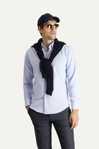  Mavi Uzun Kol Slim Fit Dar Kesim Non Iron Oxford Pamuklu Gömlek