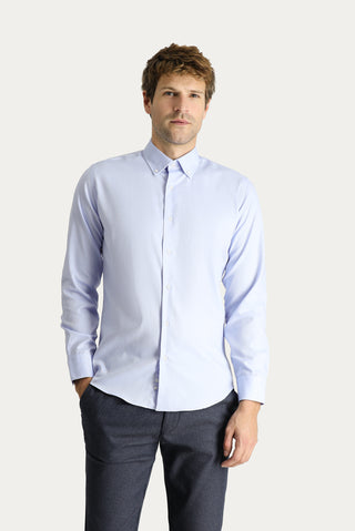  Mavi Uzun Kol Slim Fit Dar Kesim Non Iron Oxford Pamuklu Gömlek