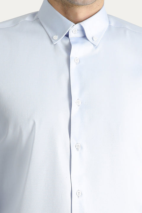 Açık Mavi Uzun Kol Slim Fit Dar Kesim Non Iron Oxford Pamuklu Gömlek