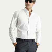 White Long Sleeve Slim Fit Narrow Cut Non-Iron Oxford Cotton Shirt