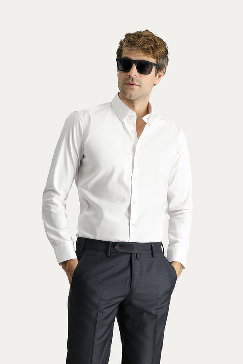White Long Sleeve Slim Fit Narrow Cut Non-Iron Oxford Cotton Shirt