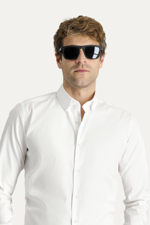 White Long Sleeve Slim Fit Narrow Cut Non-Iron Oxford Cotton Shirt