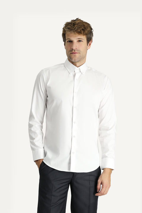 White Long Sleeve Slim Fit Narrow Cut Non-Iron Oxford Cotton Shirt