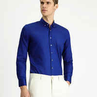 Medium Navy Long Sleeve Slim Fit Non-Iron Cotton Button-Down Shirt