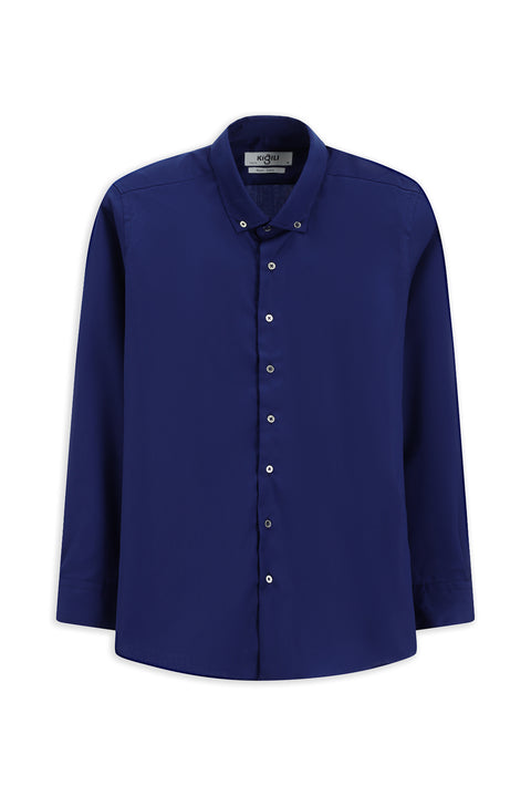 Medium Navy Long Sleeve Slim Fit Non-Iron Cotton Button-Down Shirt