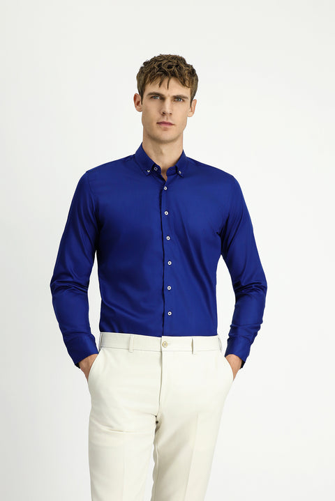 Medium Navy Long Sleeve Slim Fit Non-Iron Cotton Button-Down Shirt