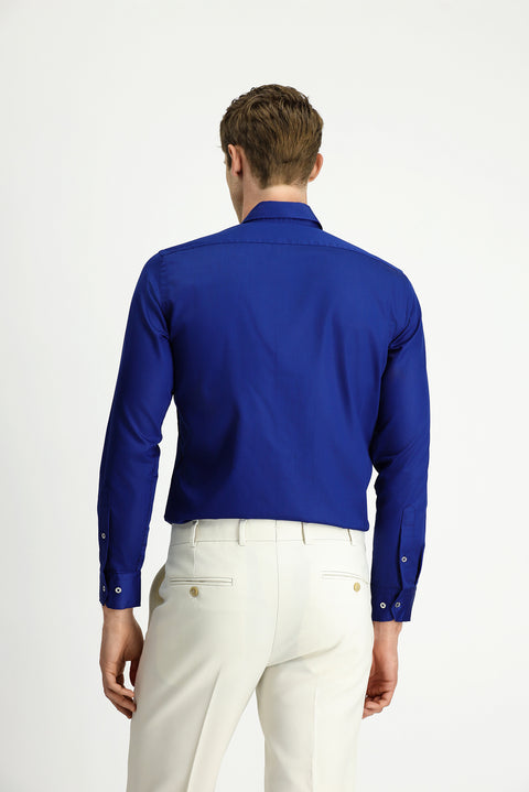 Medium Navy Long Sleeve Slim Fit Non-Iron Cotton Button-Down Shirt