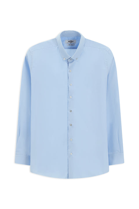 Light Blue Long Sleeve Slim Fit Non-Iron Cotton Button-Down Shirt