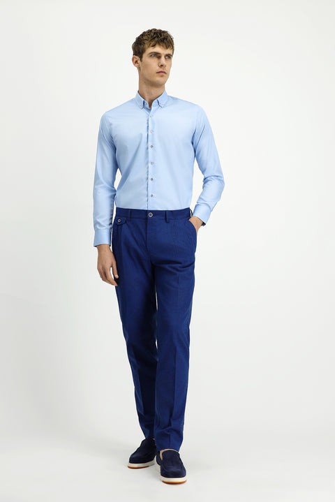 Light Blue Long Sleeve Slim Fit Non-Iron Cotton Button-Down Shirt