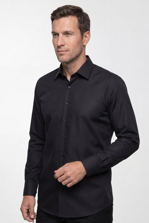 Black Long Sleeve Slim Fit Non-Iron Cotton Classic Shirt