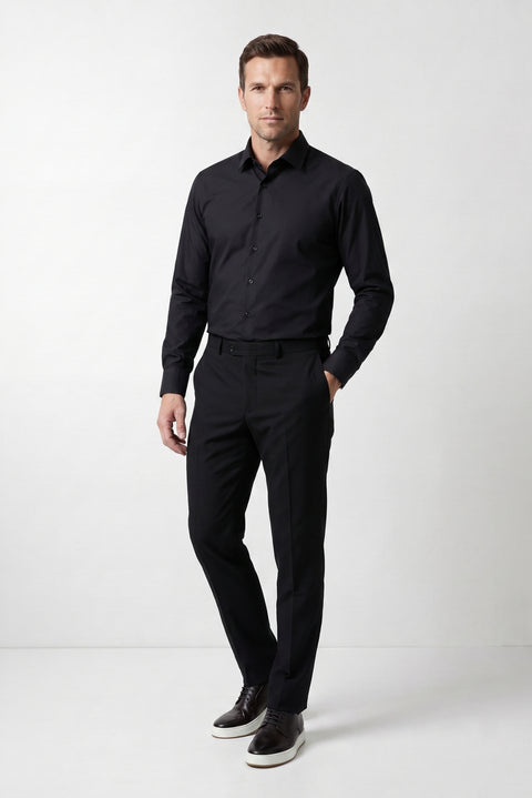 Black Long Sleeve Slim Fit Non-Iron Cotton Classic Shirt