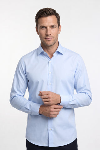  Uçuk Mavi Uzun Kol Slim Fit Non Iron Ütü Gerektirmeyen Pamuklu Klasik Gömlek