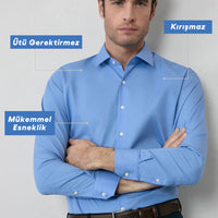 Aqua Blue Long Sleeve Slim Fit Non-Iron Cotton Classic Shirt