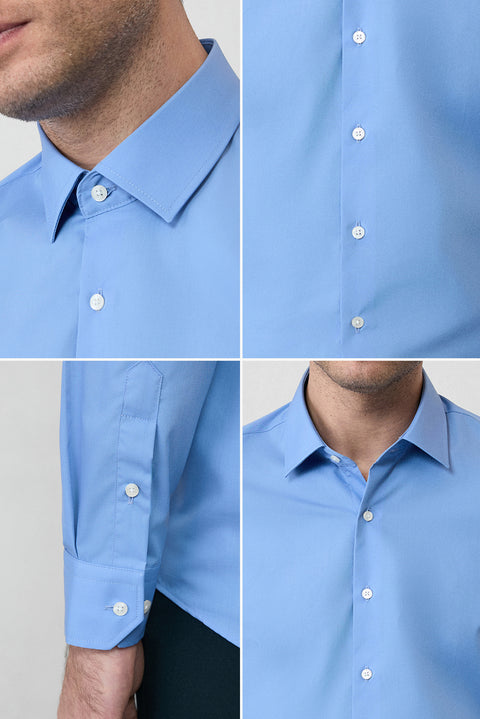Aqua Blue Long Sleeve Slim Fit Non-Iron Cotton Classic Shirt