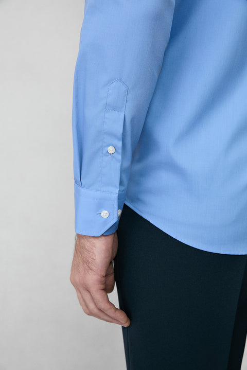 Aqua Blue Long Sleeve Slim Fit Non-Iron Cotton Classic Shirt