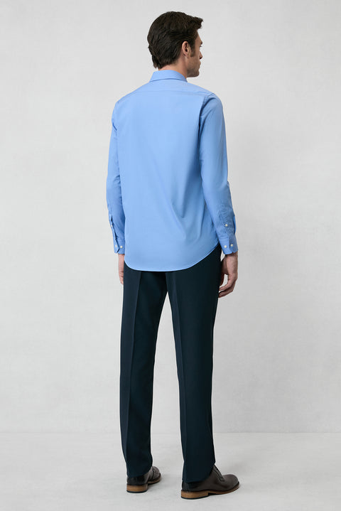 Aqua Blue Long Sleeve Slim Fit Non-Iron Cotton Classic Shirt