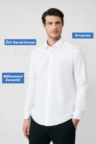  Beyaz Uzun Kol Slim Fit Non Iron Ütü Gerektirmeyen Pamuklu Klasik Gömlek