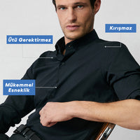 Black Long Sleeve Slim Fit Button-Down Collar Cotton Non-Iron Shirt
