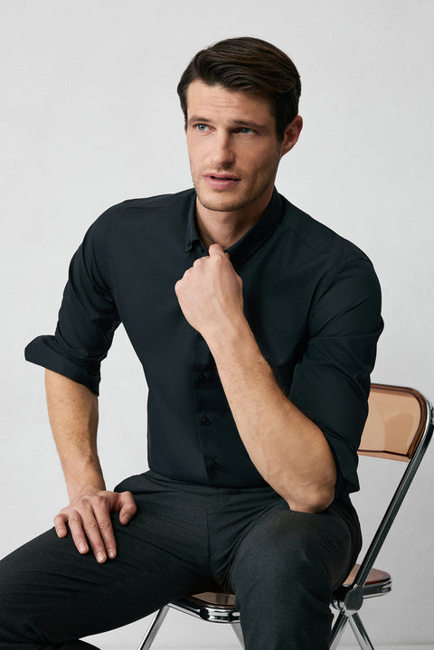 Black Long Sleeve Slim Fit Button-Down Collar Cotton Non-Iron Shirt
