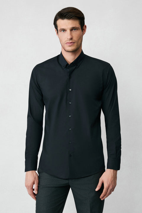 Black Long Sleeve Slim Fit Button-Down Collar Cotton Non-Iron Shirt