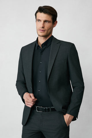  Siyah Uzun Kol Slim Fit Düğmeli Yaka Pamuklu Non Iron Ütü Gerektirmeyen Gömlek