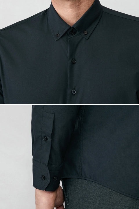 Black Long Sleeve Slim Fit Button-Down Collar Cotton Non-Iron Shirt