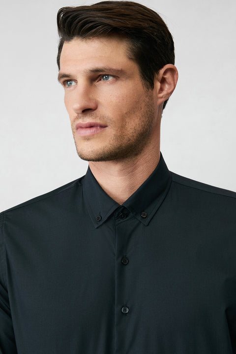 Black Long Sleeve Slim Fit Button-Down Collar Cotton Non-Iron Shirt